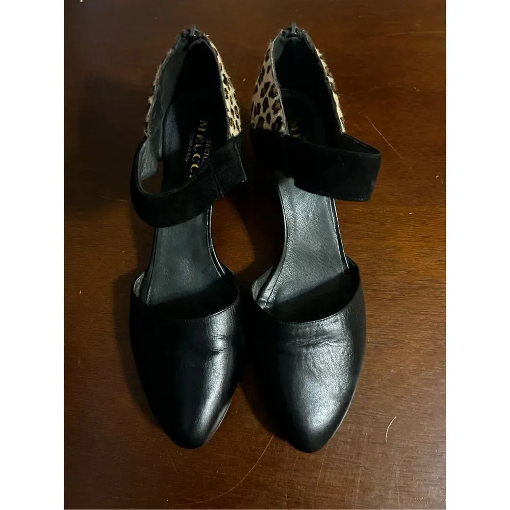 Sesto meucci black hair calf ankle strap heels size